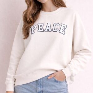 C&C California PEACE Crewneck Sweatshirt Cream Textured Appliqué Cozy 1X NWT